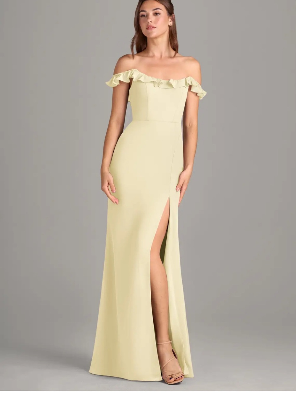 Azazie Lemon Sorbet One-Shoulder Ruffle Gown